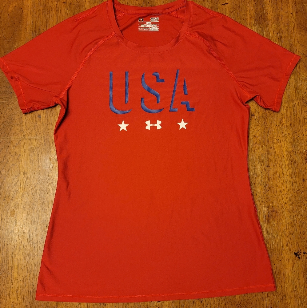 Women's Red USA Under Armour Athletic Shirt - Size Small